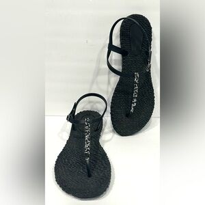 ILSE JACOBSEN Women's Cheerful Black Silver Glitter Sandals with Buckle Size 9